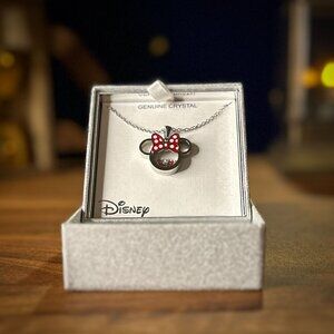 Disney Minnie Mouse Pendant | Genuine Crystal Red Bow Necklace